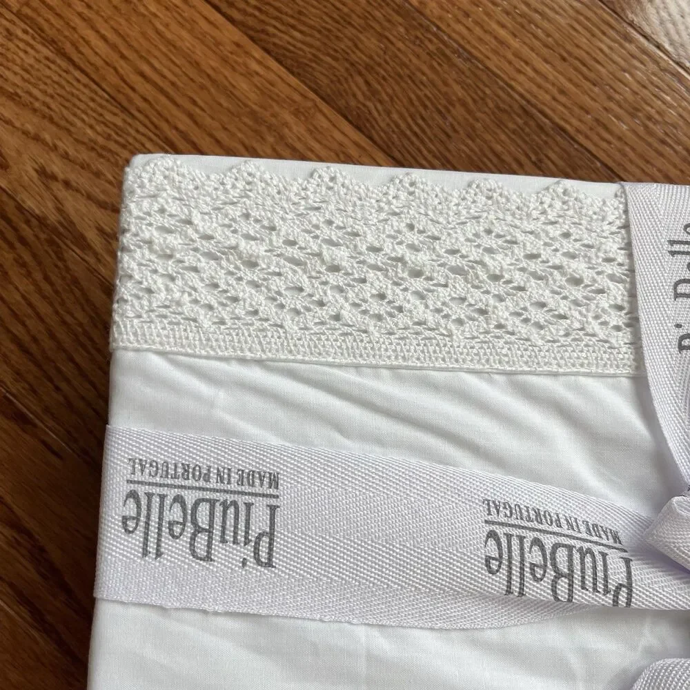 PiuBelle Portugal White Queen Sheets 4PC Cotton Percale Crochet Lace Cottage New